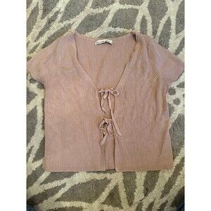 Tie Front Tan Ribbed Abercrombie Short Sleeve Top